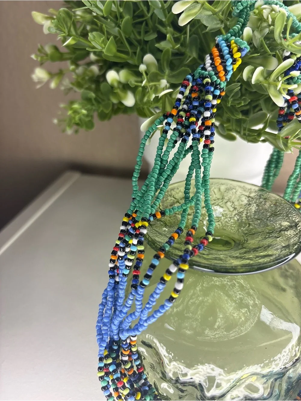 Colorful Multi-Strand Seed Bead Statement Necklace Boho Layered Festival